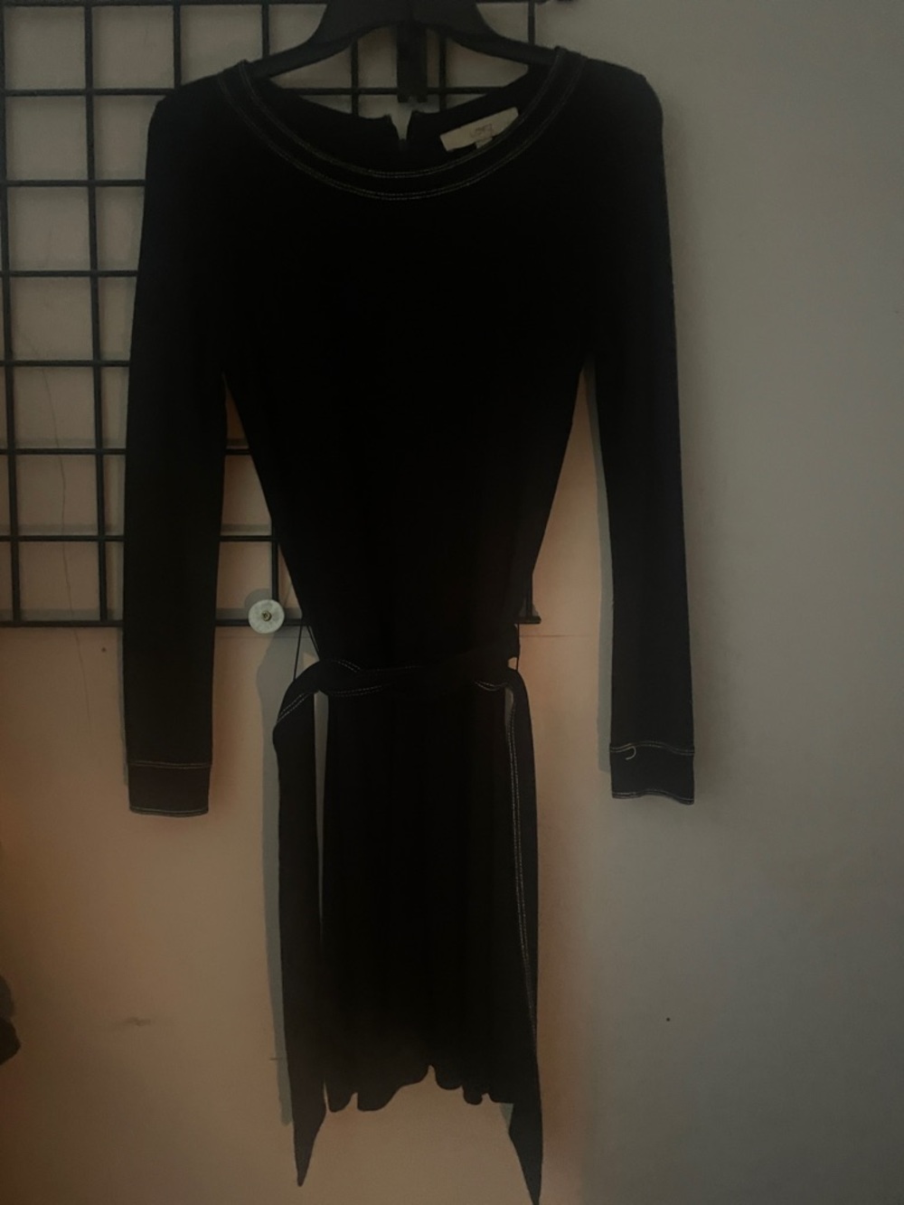 LOFT Black Long-Sleeve Belted Knit Dress